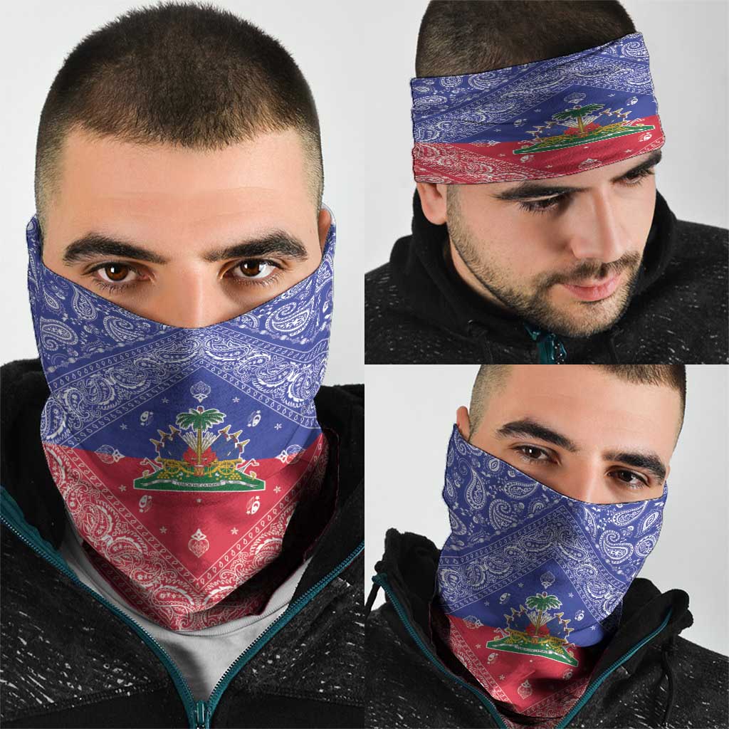Haiti Paisley Neck Gaiter Haitian Flag Bandana Style - Wonder Print Shop