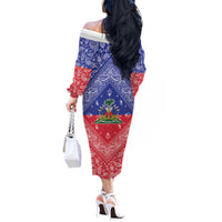 Haiti Paisley Off The Shoulder Long Sleeve Dress Haitian Flag Bandana Style - Wonder Print Shop