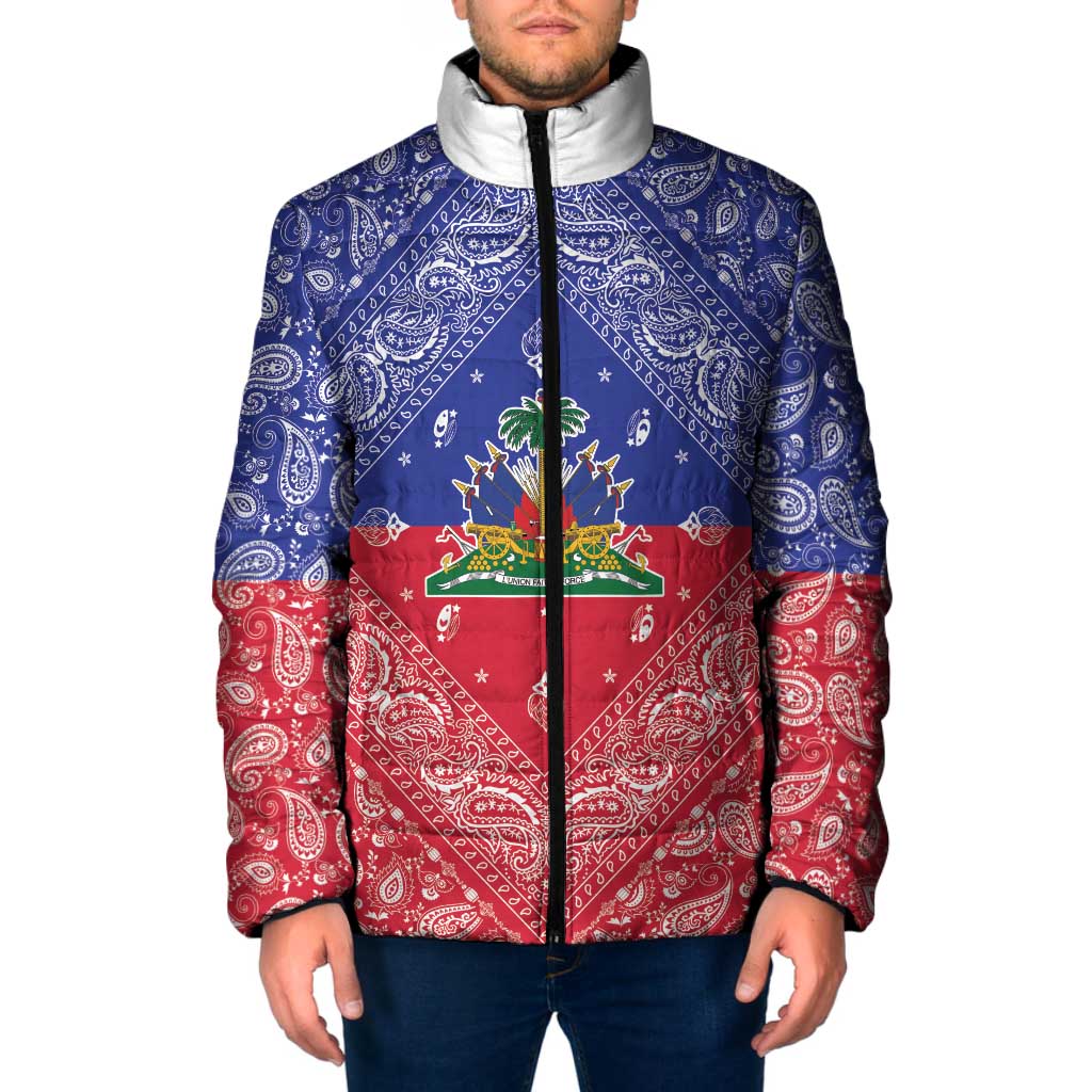 Haiti Paisley Padded Jacket Haitian Flag Bandana Style - Wonder Print Shop