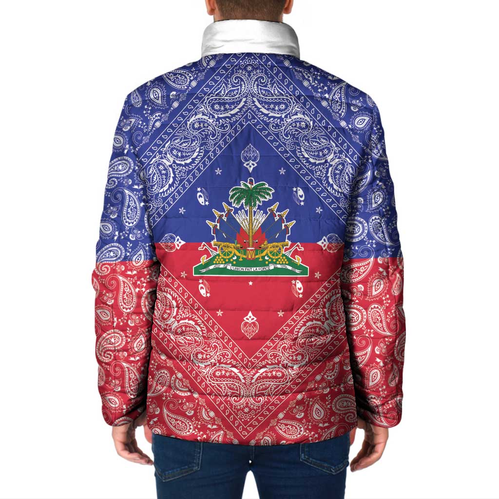 Haiti Paisley Padded Jacket Haitian Flag Bandana Style - Wonder Print Shop