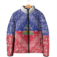 Haiti Paisley Padded Jacket Haitian Flag Bandana Style - Wonder Print Shop