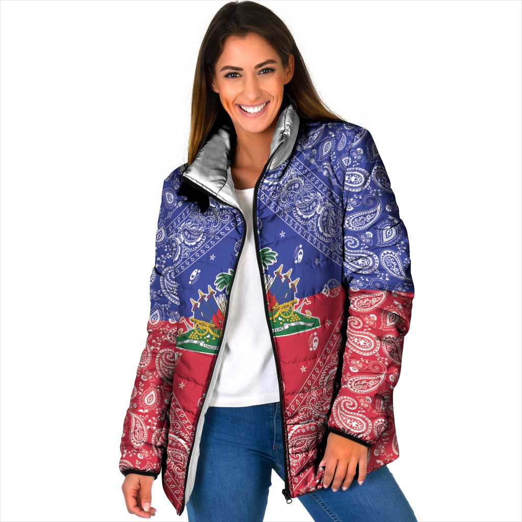 Haiti Paisley Padded Jacket Haitian Flag Bandana Style - Wonder Print Shop