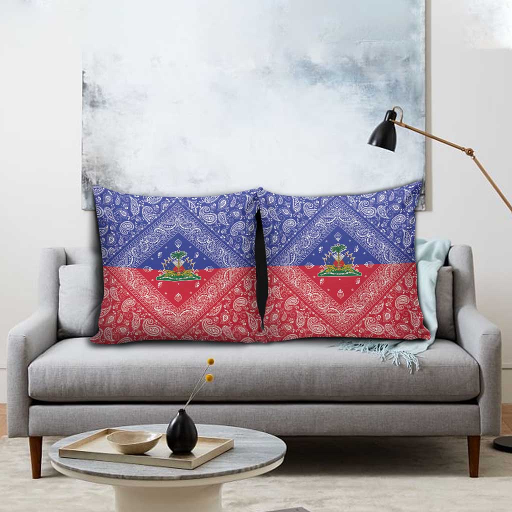 Haiti Paisley Pillow Cover Haitian Flag Bandana Style - Wonder Print Shop