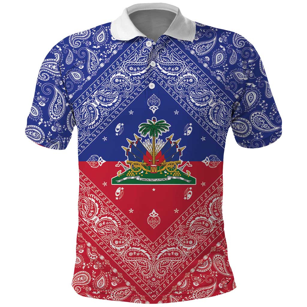 Haiti Paisley Polo Shirt Haitian Flag Bandana Style - Wonder Print Shop
