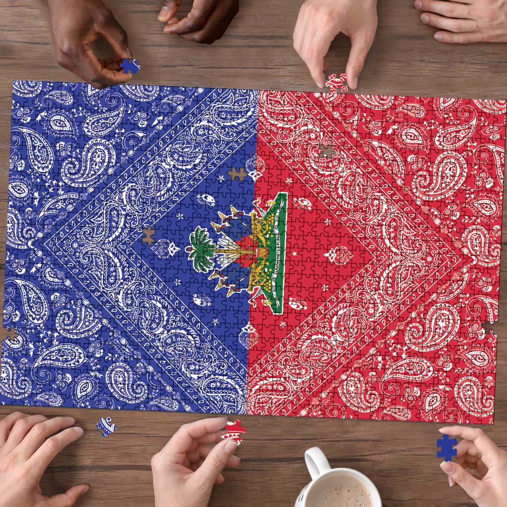 Haiti Paisley Puzzle Haitian Flag Bandana Style - Wonder Print Shop