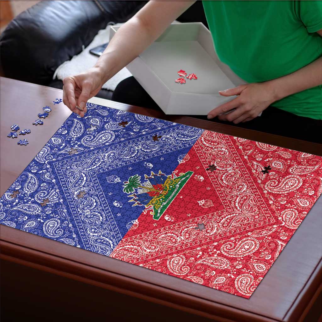 Haiti Paisley Puzzle Haitian Flag Bandana Style - Wonder Print Shop