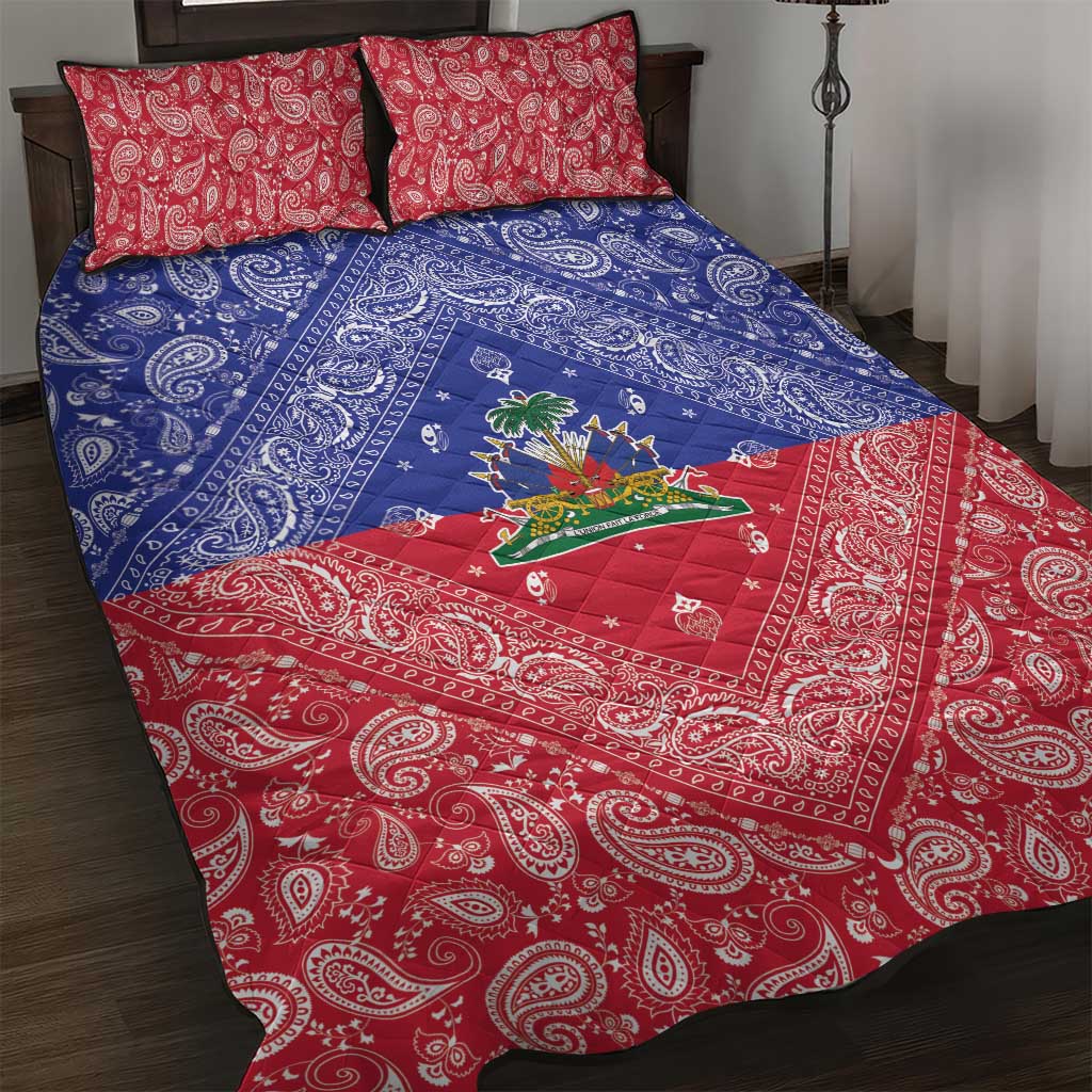 Haiti Paisley Quilt Bed Set Haitian Flag Bandana Style - Wonder Print Shop