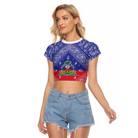 Haiti Paisley Raglan Cropped T Shirt Haitian Flag Bandana Style - Wonder Print Shop