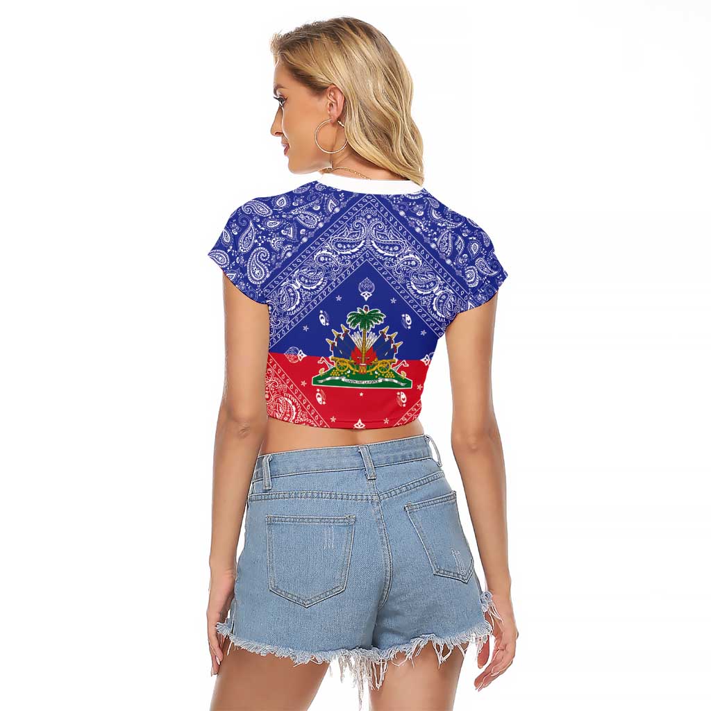 Haiti Paisley Raglan Cropped T Shirt Haitian Flag Bandana Style - Wonder Print Shop
