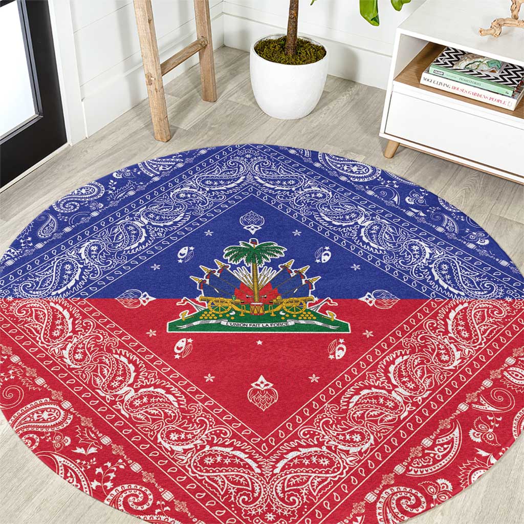 Haiti Paisley Round Carpet Haitian Flag Bandana Style - Wonder Print Shop