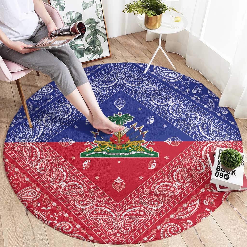 Haiti Paisley Round Carpet Haitian Flag Bandana Style - Wonder Print Shop