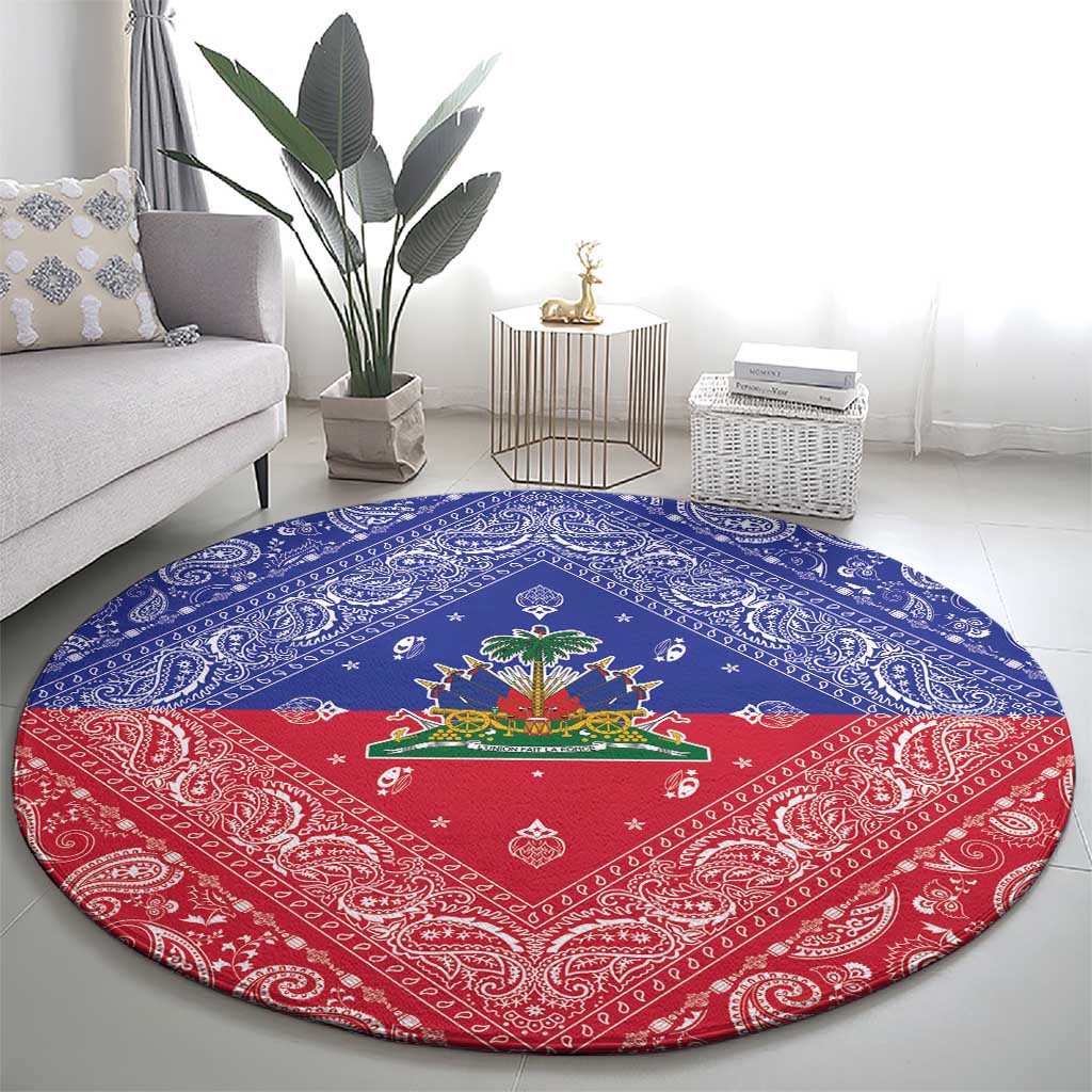 Haiti Paisley Round Carpet Haitian Flag Bandana Style - Wonder Print Shop