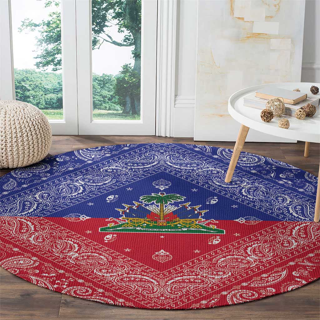 Haiti Paisley Round Carpet Haitian Flag Bandana Style - Wonder Print Shop
