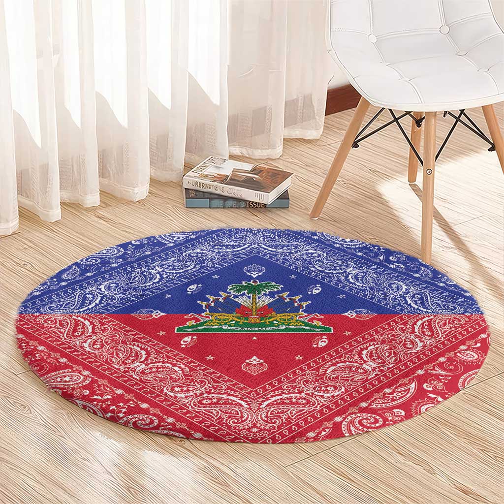Haiti Paisley Round Carpet Haitian Flag Bandana Style - Wonder Print Shop