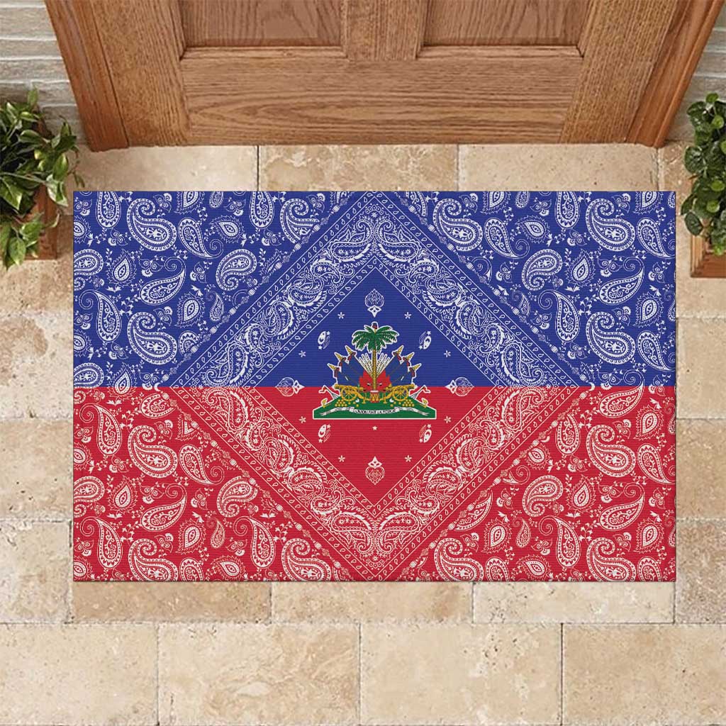 Haiti Paisley Rubber Doormat Haitian Flag Bandana Style - Wonder Print Shop