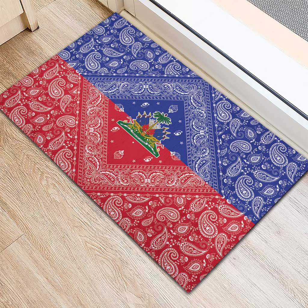Haiti Paisley Rubber Doormat Haitian Flag Bandana Style - Wonder Print Shop