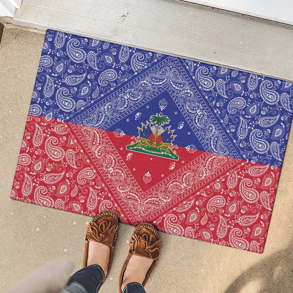 Haiti Paisley Rubber Doormat Haitian Flag Bandana Style - Wonder Print Shop