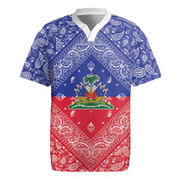 Haiti Paisley Rugby Jersey Haitian Flag Bandana Style - Wonder Print Shop