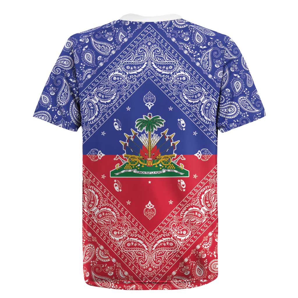 Haiti Paisley Rugby Jersey Haitian Flag Bandana Style - Wonder Print Shop
