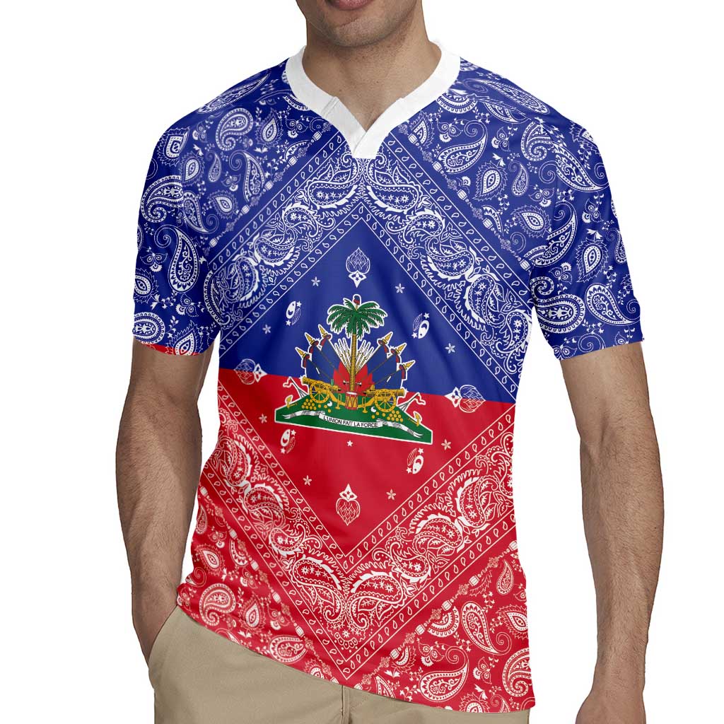 Haiti Paisley Rugby Jersey Haitian Flag Bandana Style - Wonder Print Shop