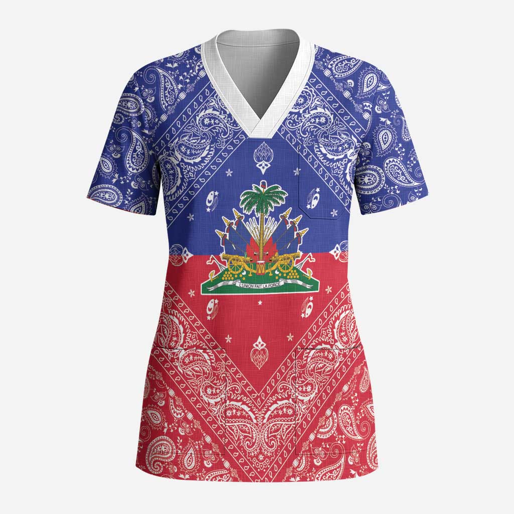 Haiti Paisley Scrub Top Haitian Flag Bandana Style - Wonder Print Shop