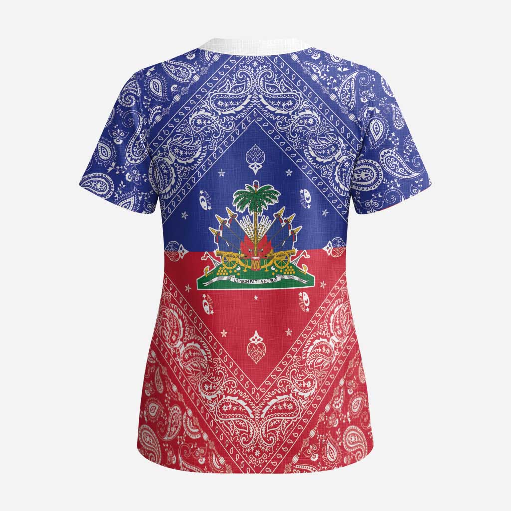 Haiti Paisley Scrub Top Haitian Flag Bandana Style - Wonder Print Shop