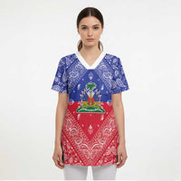 Haiti Paisley Scrub Top Haitian Flag Bandana Style - Wonder Print Shop