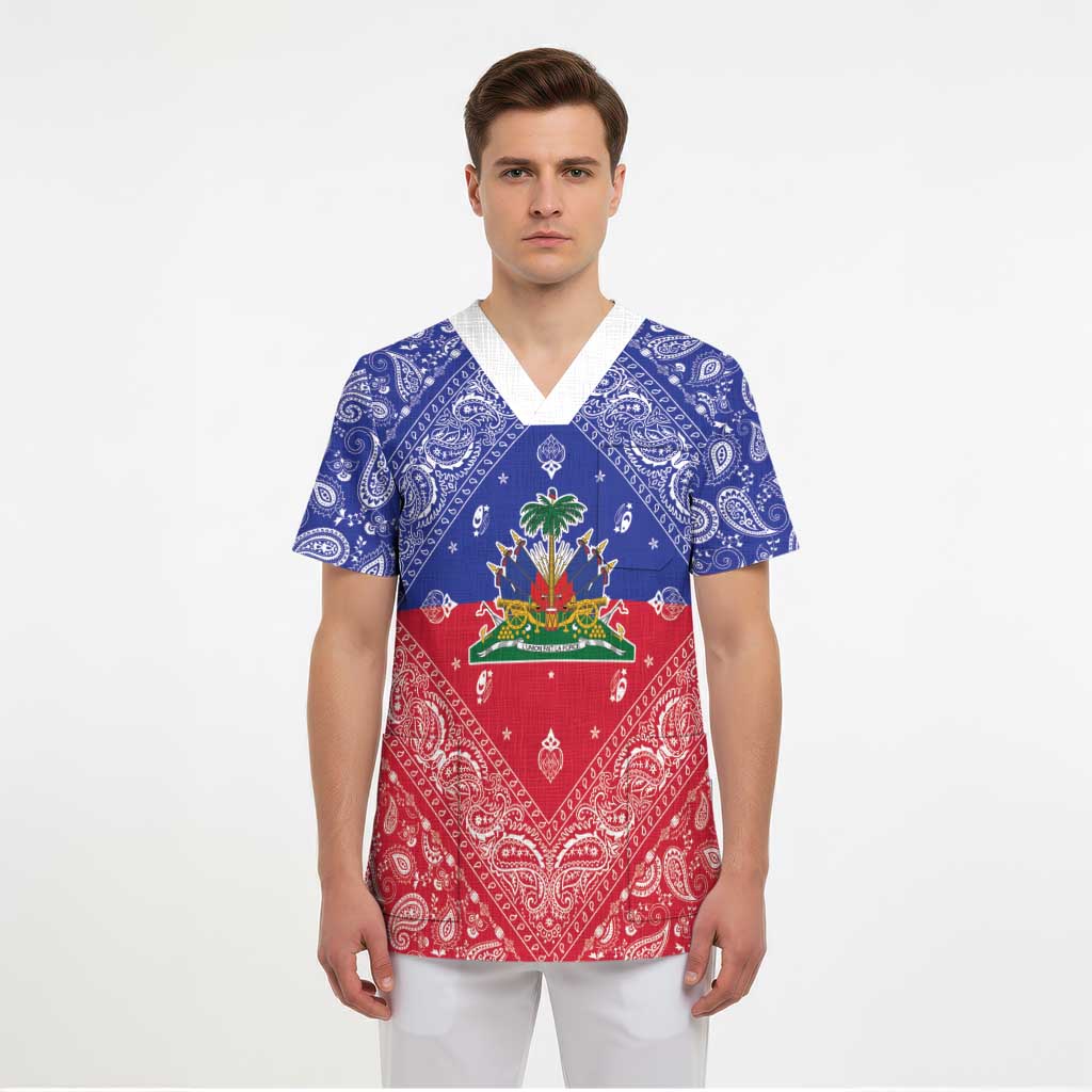 Haiti Paisley Scrub Top Haitian Flag Bandana Style - Wonder Print Shop