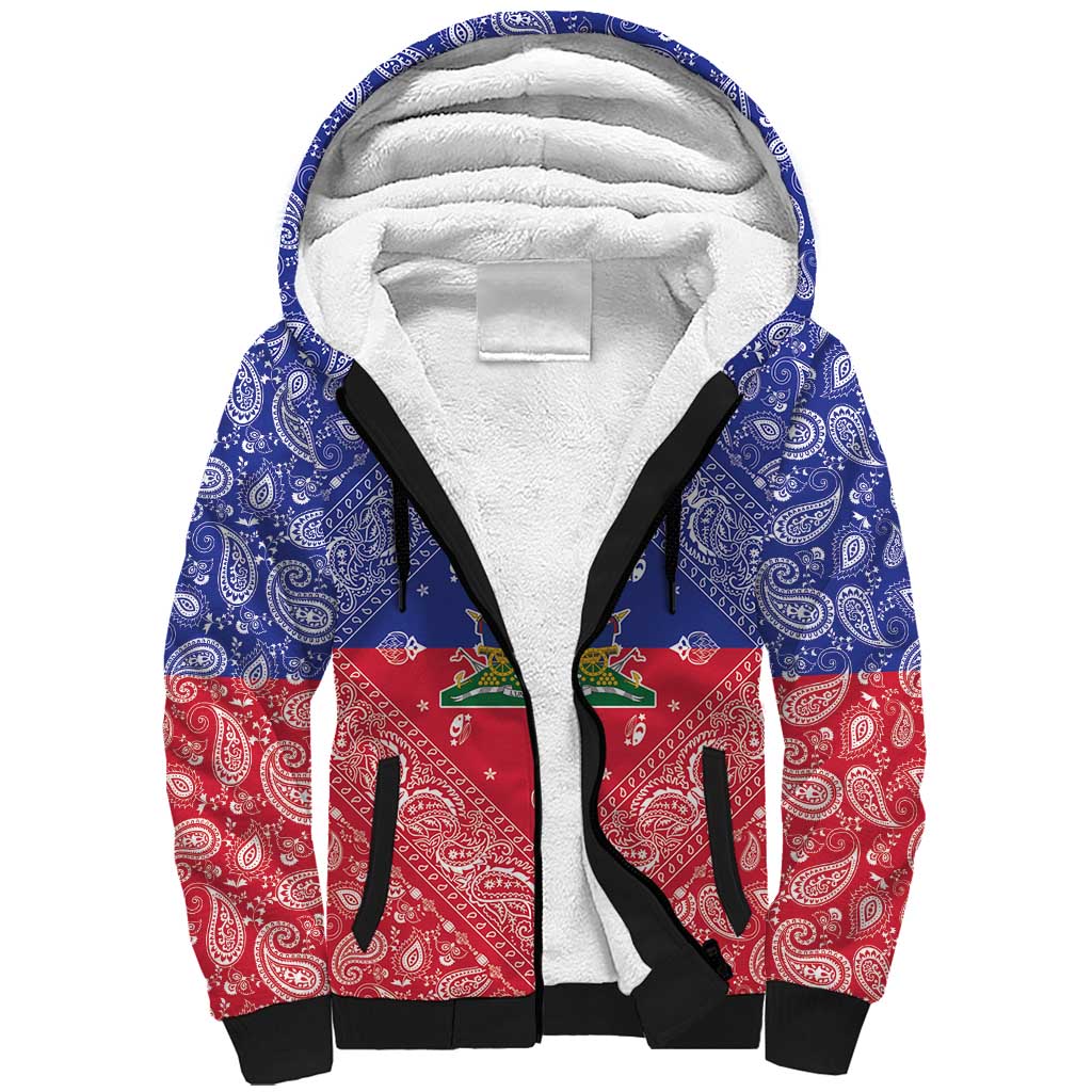 Haiti Paisley Sherpa Hoodie Haitian Flag Bandana Style - Wonder Print Shop