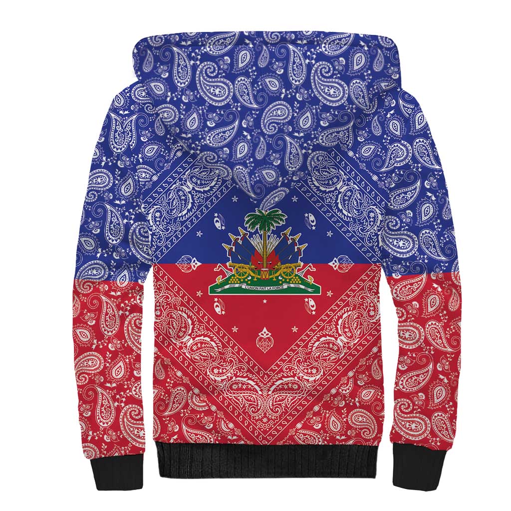 Haiti Paisley Sherpa Hoodie Haitian Flag Bandana Style - Wonder Print Shop