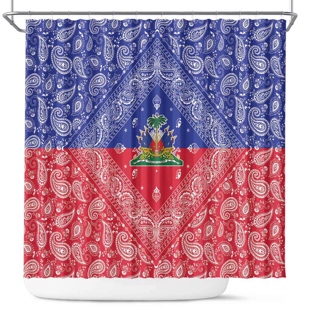 Haiti Paisley Shower Curtain Haitian Flag Bandana Style - Wonder Print Shop