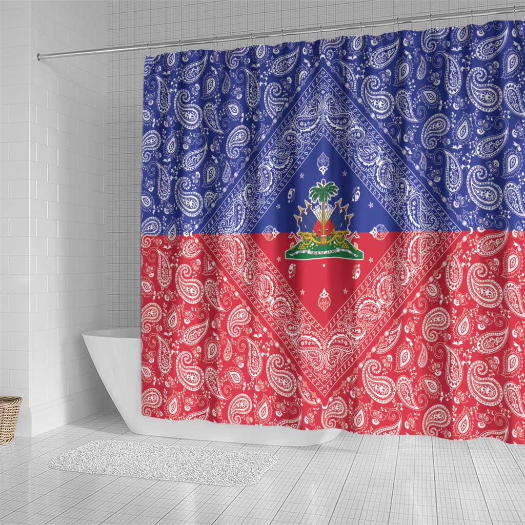Haiti Paisley Shower Curtain Haitian Flag Bandana Style - Wonder Print Shop