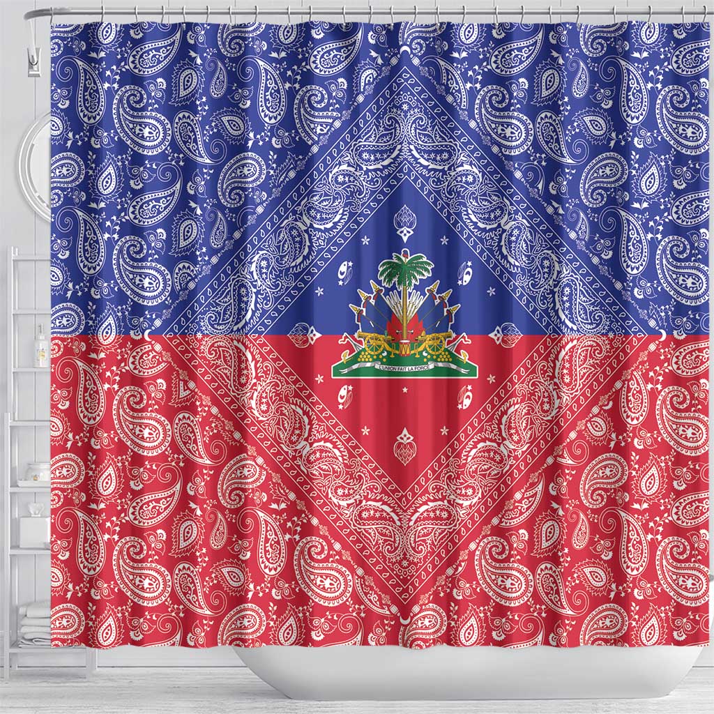 Haiti Paisley Shower Curtain Haitian Flag Bandana Style - Wonder Print Shop