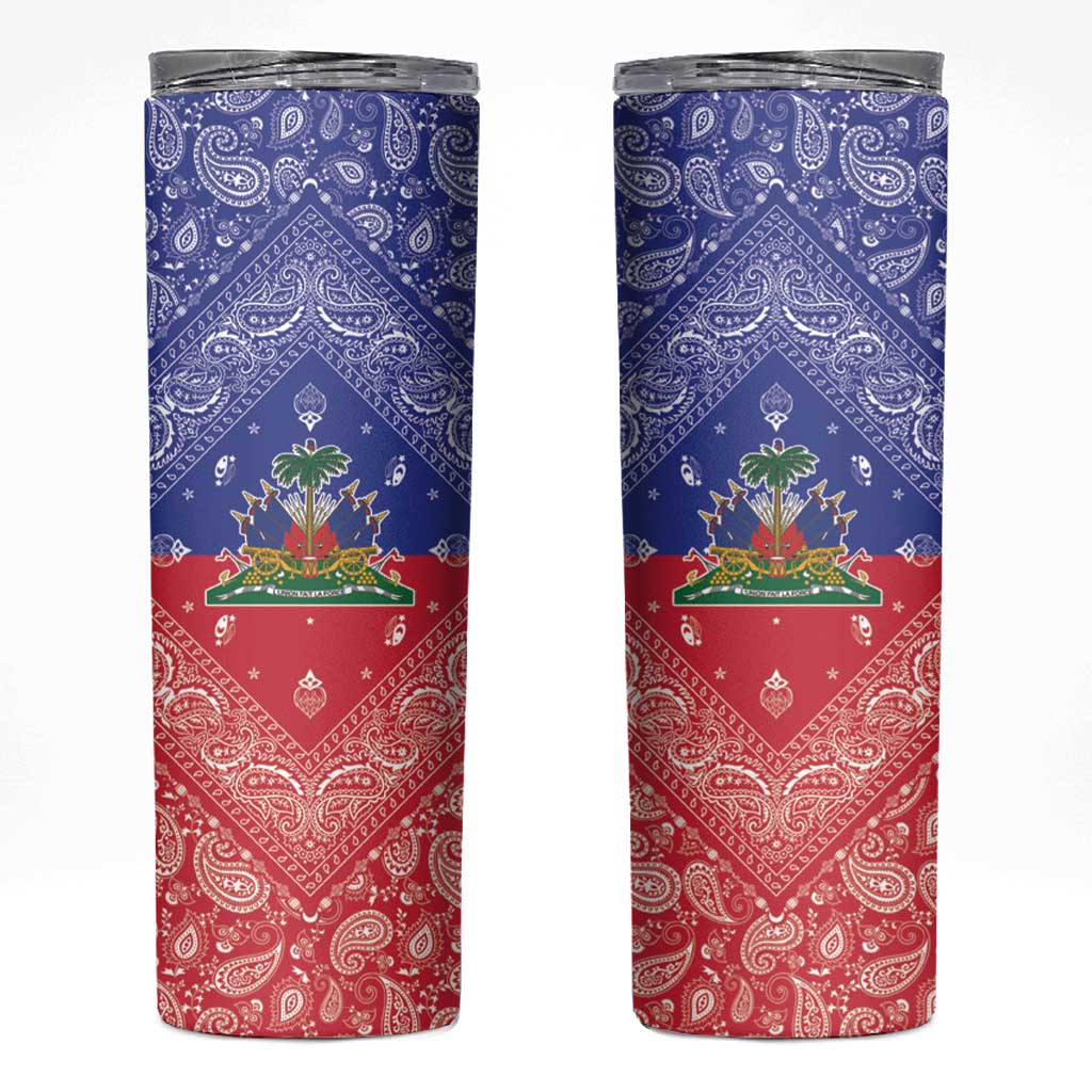 Haiti Paisley Skinny Tumbler Haitian Flag Bandana Style - Wonder Print Shop