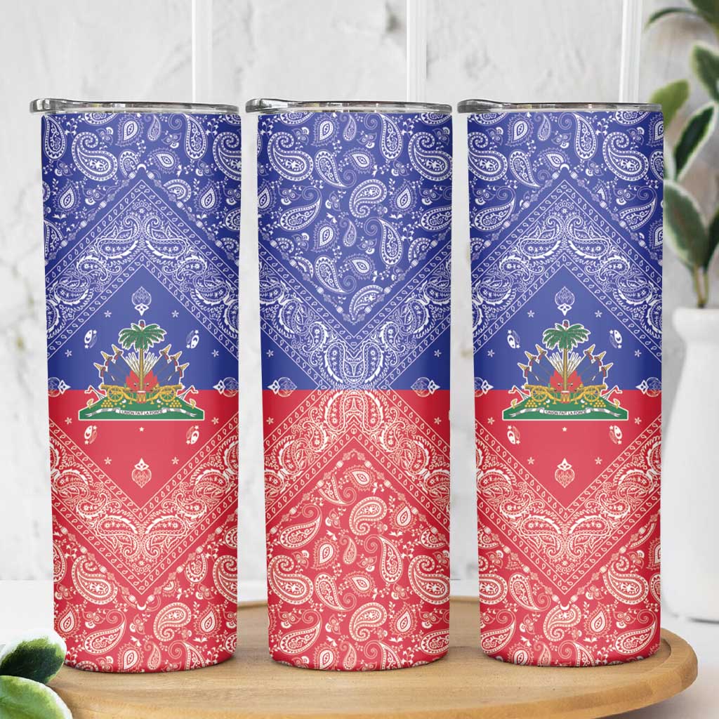 Haiti Paisley Skinny Tumbler Haitian Flag Bandana Style - Wonder Print Shop
