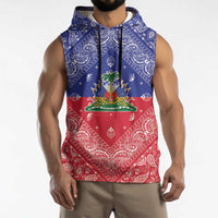 Haiti Paisley Sleeveless Hoodie Haitian Flag Bandana Style - Wonder Print Shop