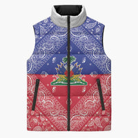 Haiti Paisley Sleeveless Puffer Jacket Haitian Flag Bandana Style - Wonder Print Shop