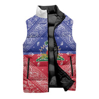 Haiti Paisley Sleeveless Puffer Jacket Haitian Flag Bandana Style - Wonder Print Shop