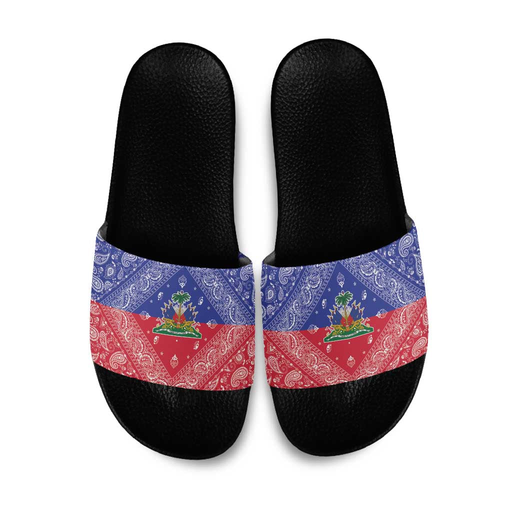 Haiti Paisley Slide Sandals Haitian Flag Bandana Style - Wonder Print Shop
