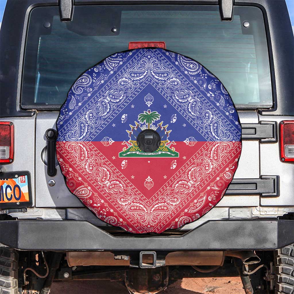 Haiti Paisley Spare Tire Cover Haitian Flag Bandana Style - Wonder Print Shop