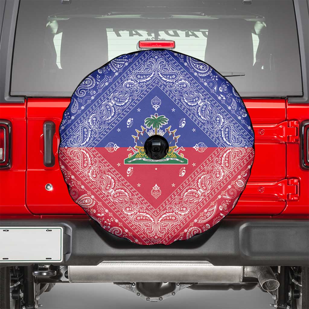 Haiti Paisley Spare Tire Cover Haitian Flag Bandana Style - Wonder Print Shop