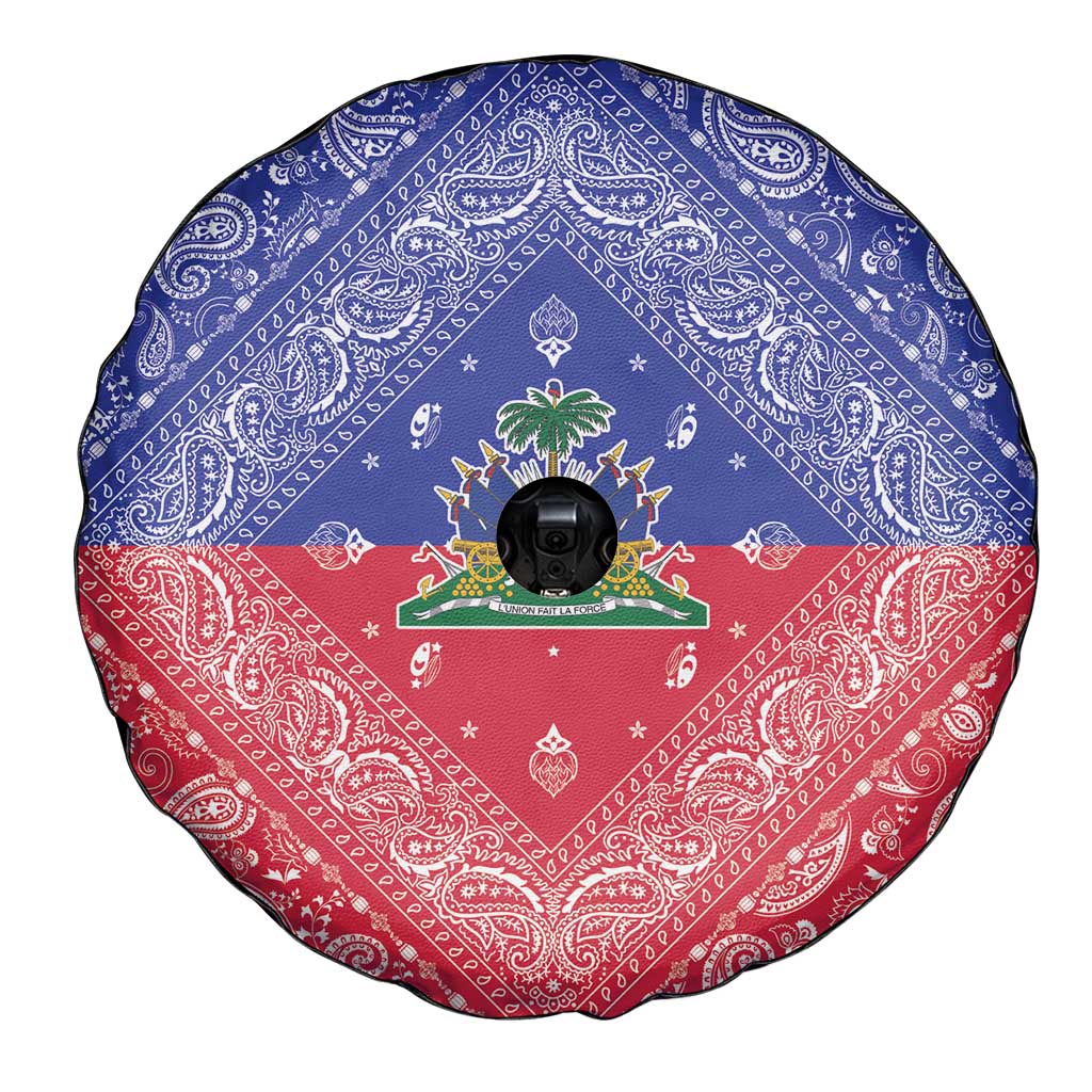 Haiti Paisley Spare Tire Cover Haitian Flag Bandana Style - Wonder Print Shop
