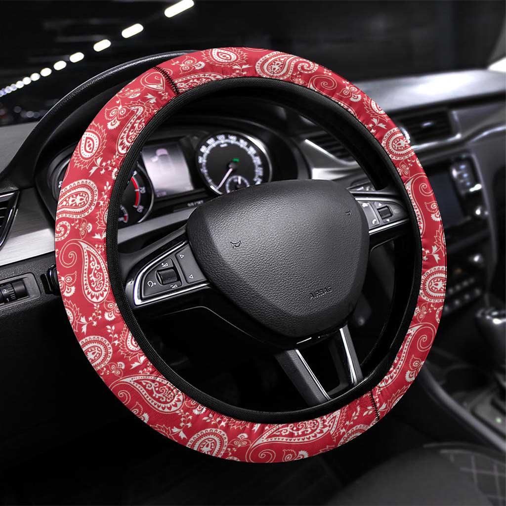 Haiti Paisley Steering Wheel Cover Haitian Flag Bandana Style - Wonder Print Shop