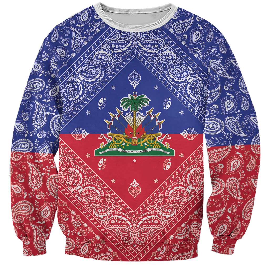 Haiti Paisley Sweatshirt Haitian Flag Bandana Style - Wonder Print Shop