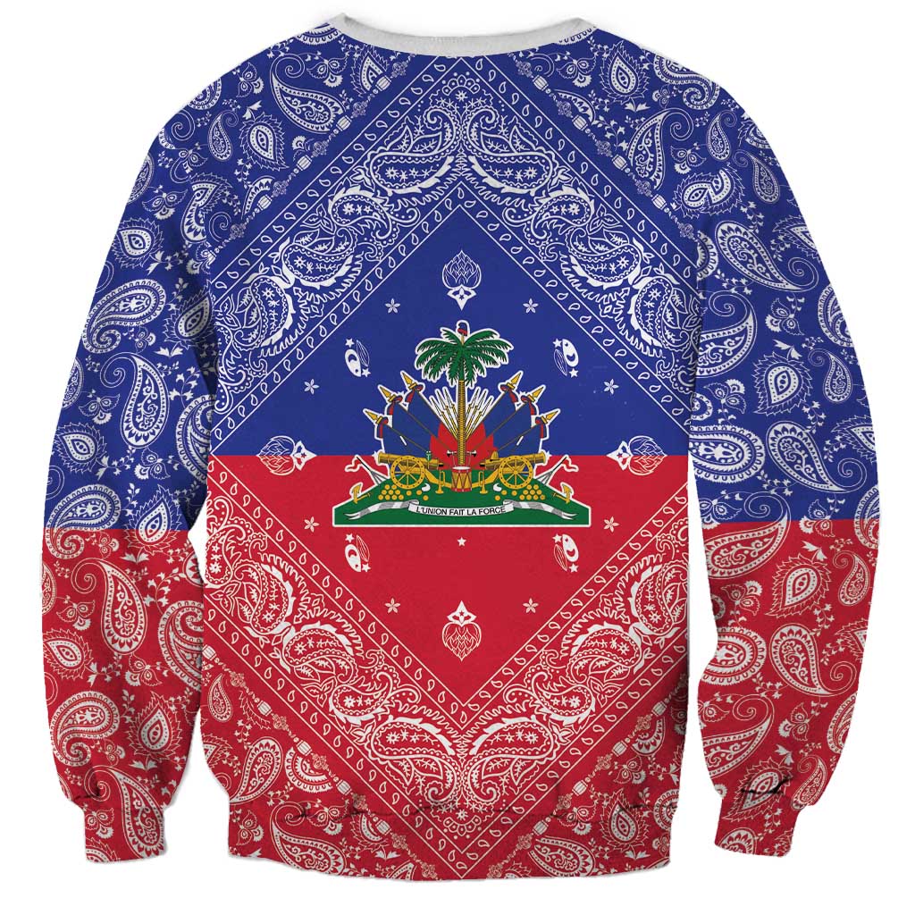 Haiti Paisley Sweatshirt Haitian Flag Bandana Style - Wonder Print Shop