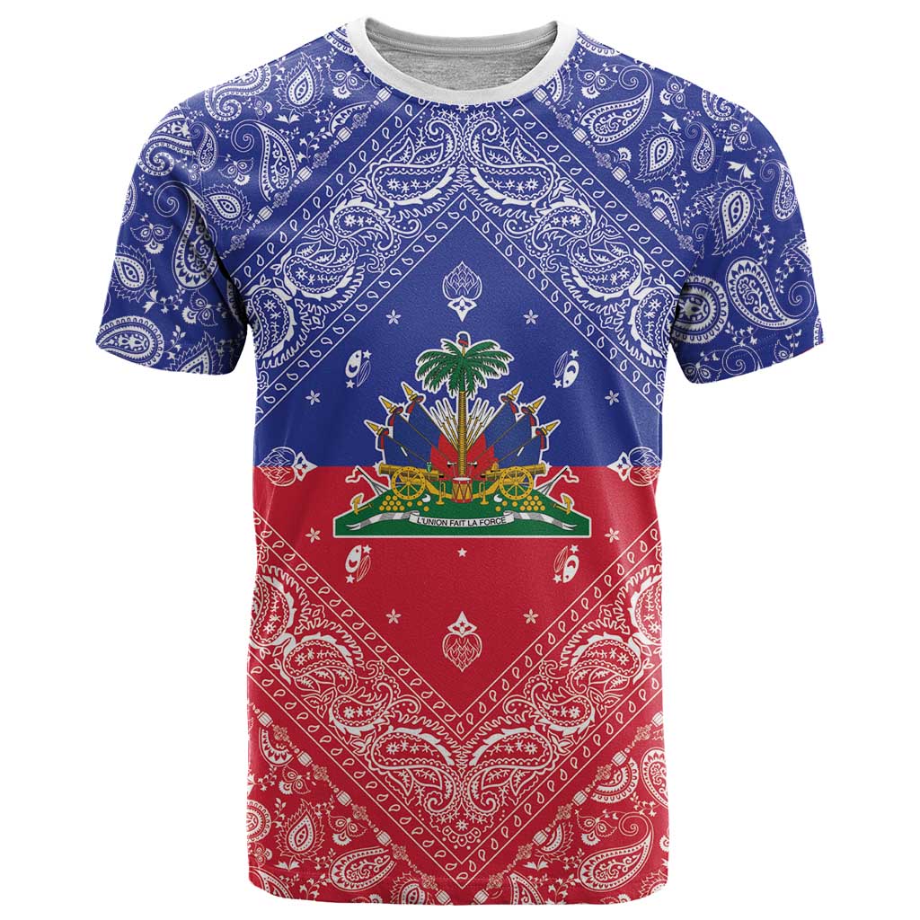 Haiti Paisley T Shirt Haitian Flag Bandana Style - Wonder Print Shop