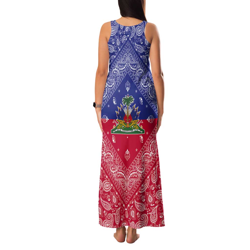 Haiti Paisley Tank Maxi Dress Haitian Flag Bandana Style - Wonder Print Shop