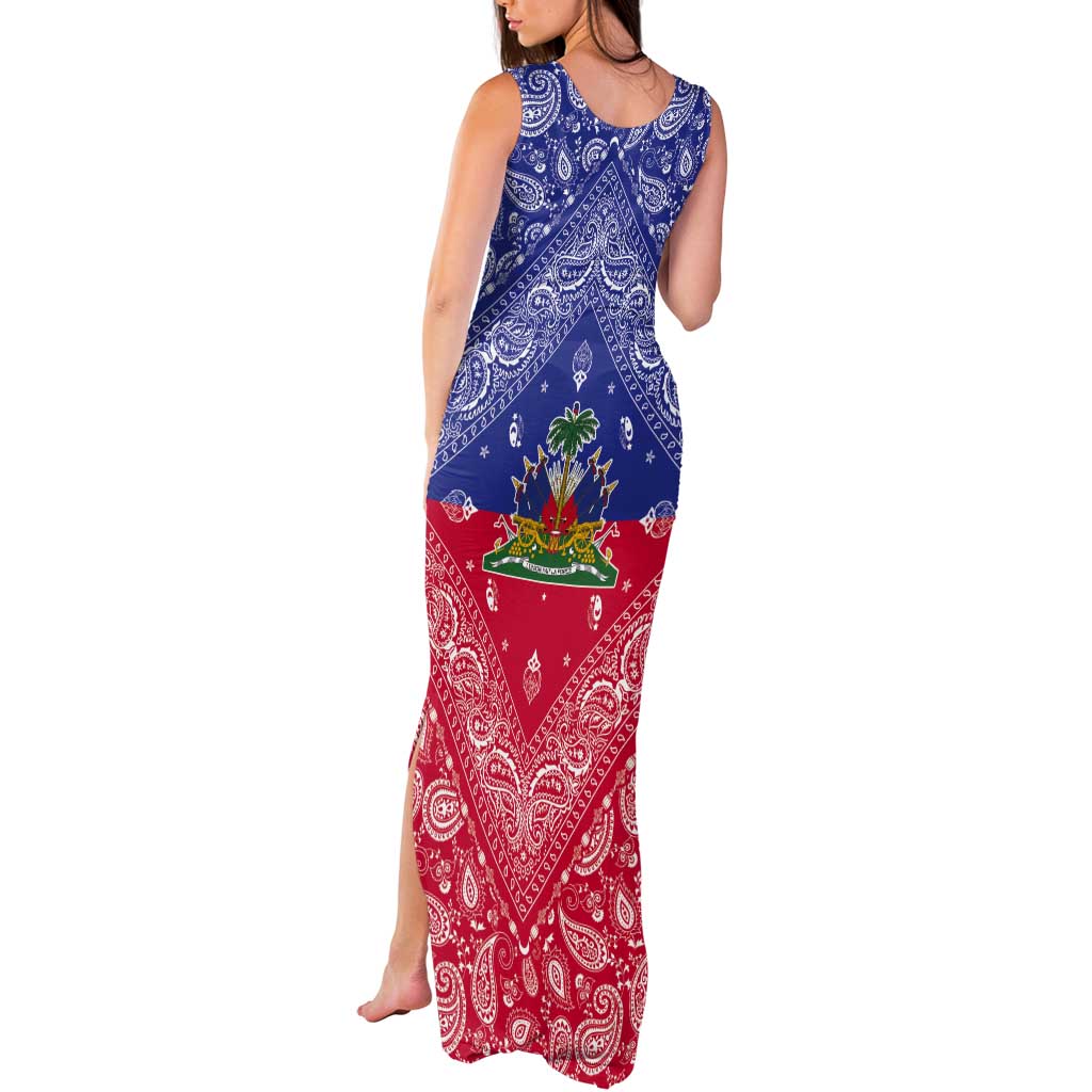 Haiti Paisley Tank Maxi Dress Haitian Flag Bandana Style - Wonder Print Shop