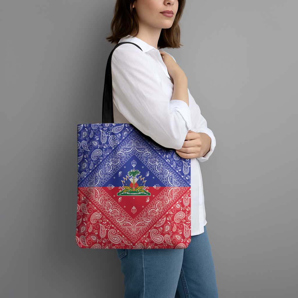 Haiti Paisley Tote Bag Haitian Flag Bandana Style - Wonder Print Shop