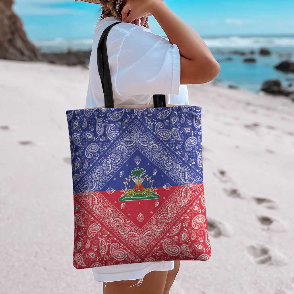 Haiti Paisley Tote Bag Haitian Flag Bandana Style - Wonder Print Shop